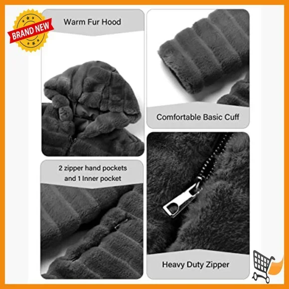 Long Faux Fur Coat Hooded Oversized Winter Jacket Warm Loose Fit